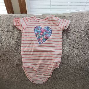 Striped Pink and White Baby Onesie with Floral Heart